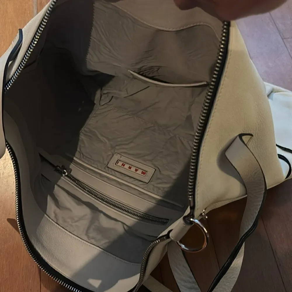 Marni Super Oversized Lambskin Hobo Bag in Off White